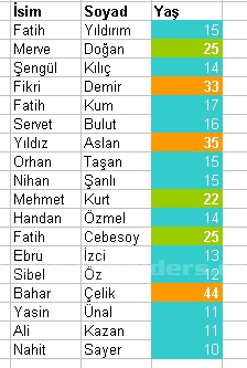 Koşullu Biçimlendirme
